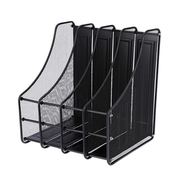 4 Slots Metal Magazine Book File Stand Organizer Sorterare Vertikal Hållare Office Home School