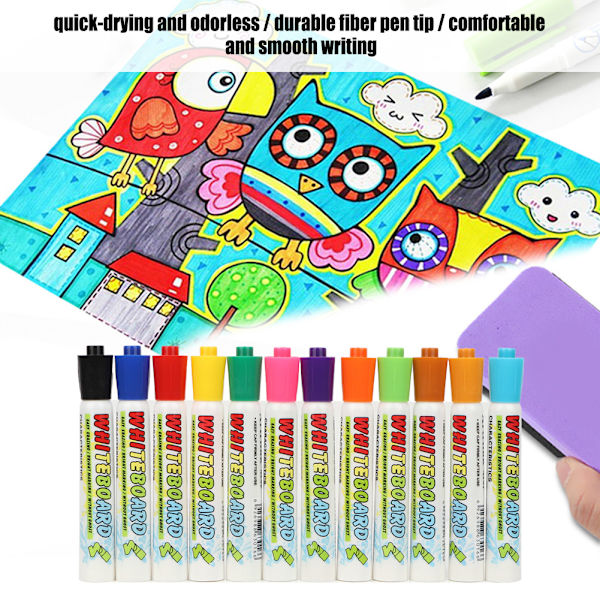 12 farver Easy Wipe DIY Børn Børn Sletbare Markers Flydende Kridt Penne Sæt