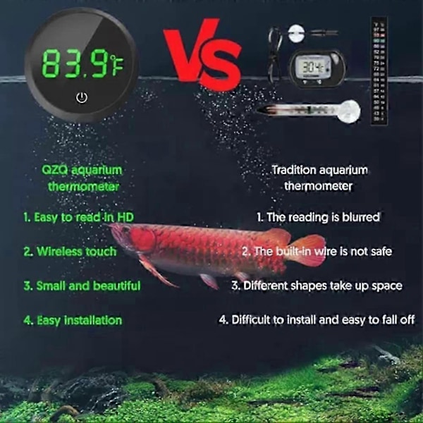 LCD Digital Akvarietermometer Trådlös Pekskärm Temperaturmätare för Terrarium Amfibier