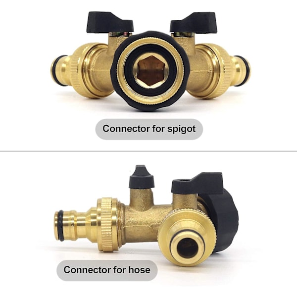 2-veis messing vanninntaksslange Y-kobling (3/4\" 26,9 mm), kompatibel med 1/2 tommers hageslangesystem