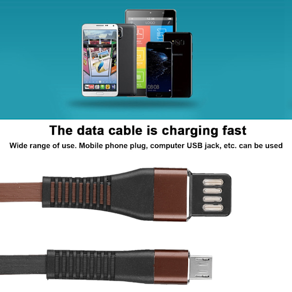 USB 1m dubbelsidig blindpluggad datakabel för dator, telefon, brunsvart