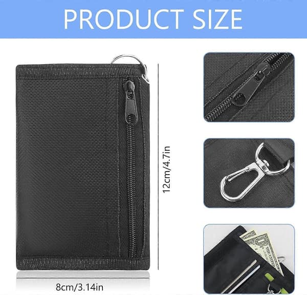 RFID Slim Pung til Børn Herrepung med RFID/NFC-blokering Slim Canvas Tri-fold Pung til Mænd til Drenge, Børn, Mænd, Julegaver (Sort)