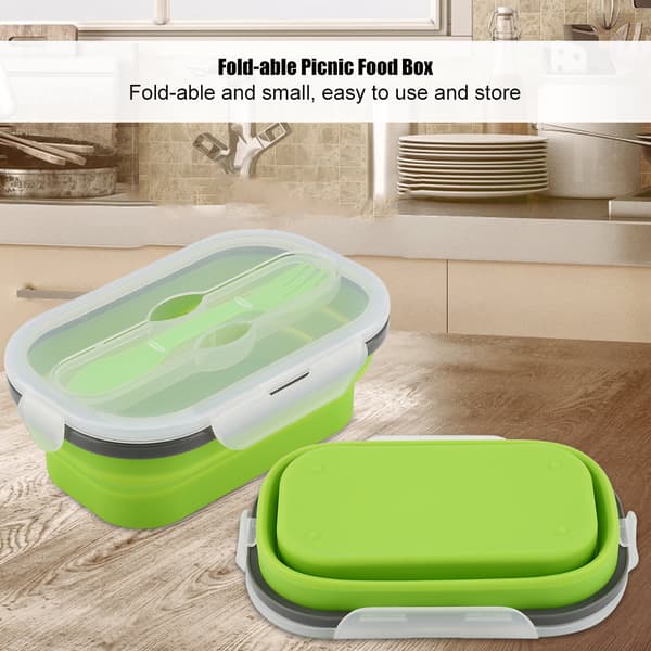 Silikone madpakke til picnic med gaffel, foldbar, teleskopisk, strækbar beholder