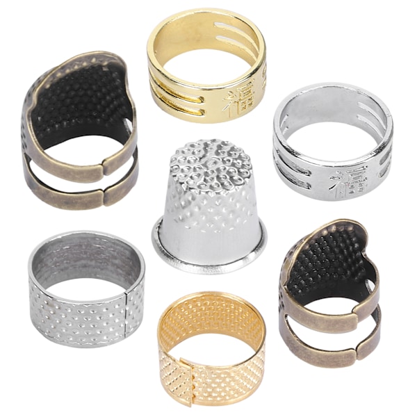 7 stk syringfingerbøyle i messing, fingerbeskyttelseshylse, strikking, korssting, fingertuppbeskytter