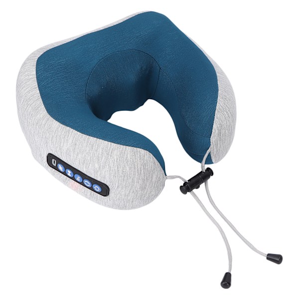 Elektrisk nakkemassager multifunktionel genopladelig U-formet memory foam æltende vibrations pude med varmeåndbar blå