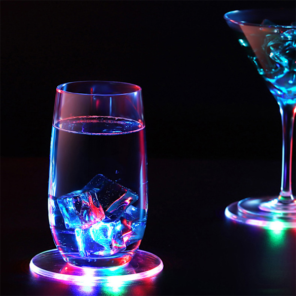 3 stk. LED lys coaster akryl krystal tynd kop cocktail glas bar bartender lysende coaster
