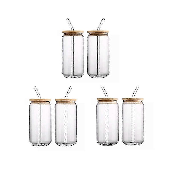 [6-delars set] Glasmuggar med bambulock och - Ölburksformade dricksglas, 47 cl iskaffe