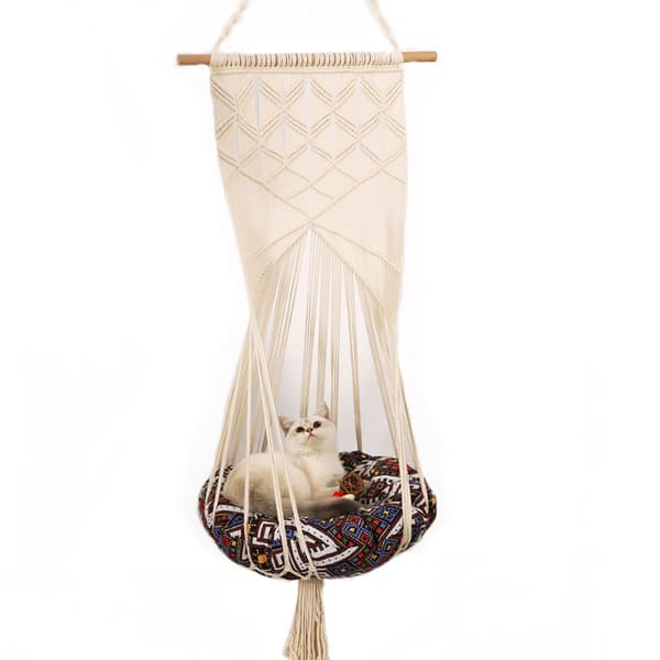 Macrame-hängmatta för katter, vävd kattbädd, väggdekoration