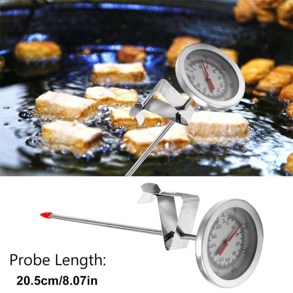 Fritureolie-termometer i rustfrit stål til frituregryde, pommes frites, stegt kylling, grilltermometer