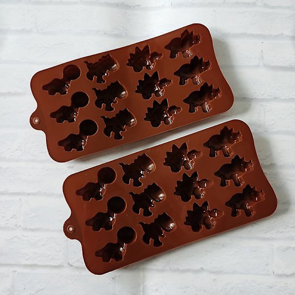 Dinosaur Chokoladeform Sæt - Non-stick Silikon, 12 Hulrum, Fødevarekvalitet, til Chokolade, Gele, Slik, Isklumper (4-delt)