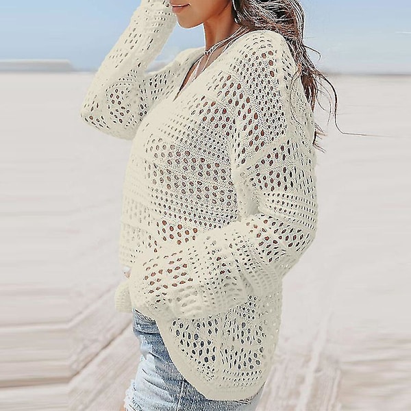 Enfärgad V-ringad spetsvirkad bikini strandkläder coverup XL Aprikos