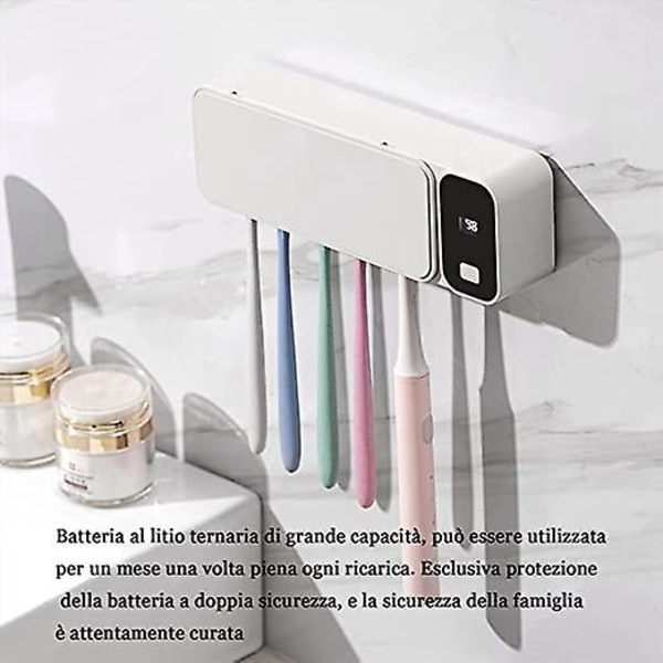 Anti-UV Tandborste för Badrum, Väggmonterad Sterilisator, 1200mAh Laddning, Stoppurfunktion, Tandborsteorganisatör