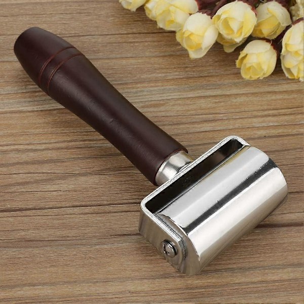 60mm Läderpressrulle Högkolstål Solid Läderkantrulle med Trähandtag, Limlaminering