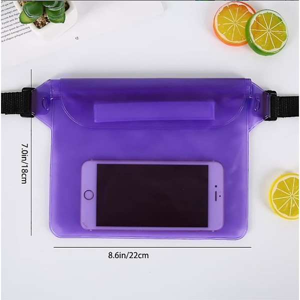 Vandtæt taske med justerbar rem for at sikre sikker og tør mobiltelefon og værdigenstande, velegnet til strand, vandreture osv. (2 stk.) (Orange+lilla)