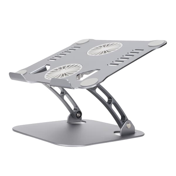 Bærbar computerstander i aluminiumslegering med 2 køleventilatorer, foldbar justerbar bærbar kølestander til 10 til 17,3 tommer bærbare computere, mørkegrå