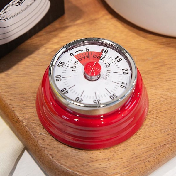 Retro Magnetisk Køkken Timer, Rød Rustfrit Stål Mekanisk Timer