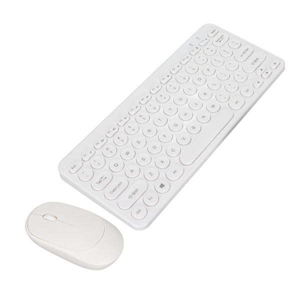 Tangentbord Mus Combo 2.4G trådlösa runda knappsatser Ergonomisk design Tyst mus USB mottagare Tangentbord och mus vit