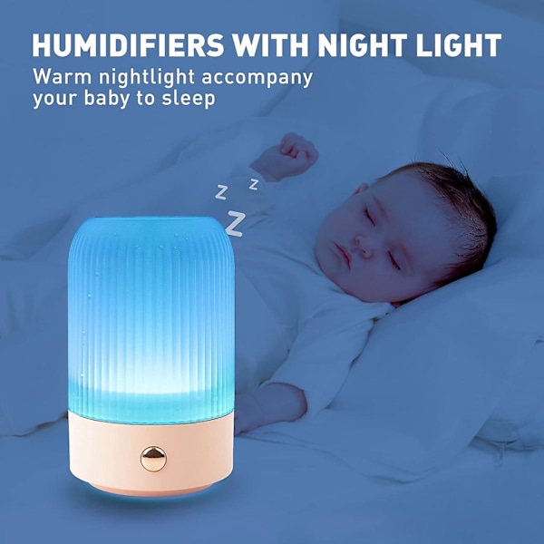 Mini farverig luftfugter farvelampe natlampe 250ml kontor soveværelse let at bære, (pink)