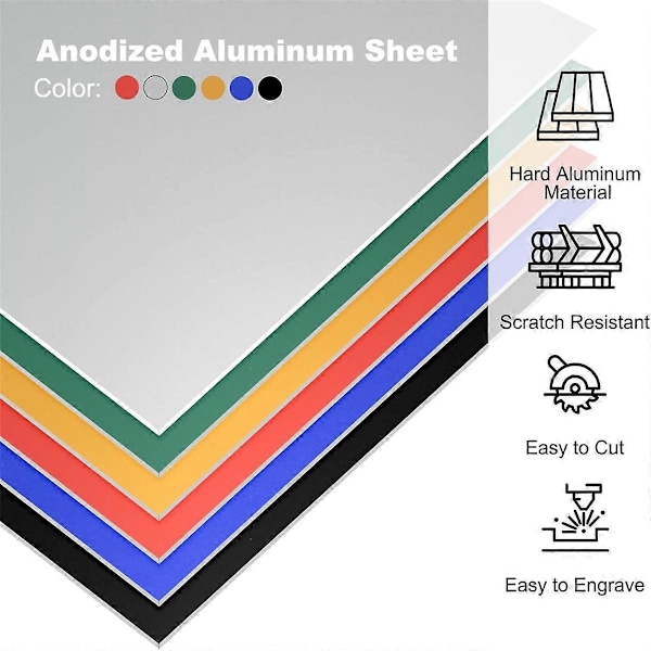 7x5x1/32 tum Anodiserad Aluminiumplåt Set, 0,8 mm tjocka gravyrämnen