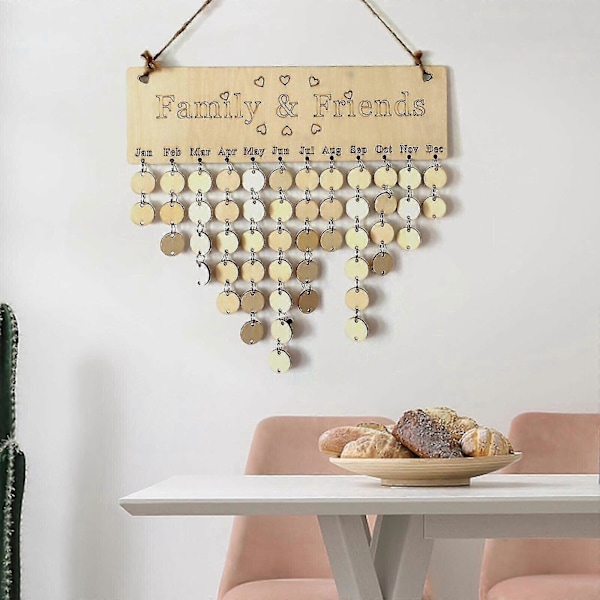 Træ DIY Kalender Familie & Venner Fødselsdagspåmindelse Tavle Boligindretning