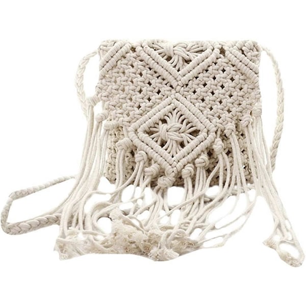 Veske med frynser og dusker, stråvevd, håndlaget Boho strandveske for kvinner