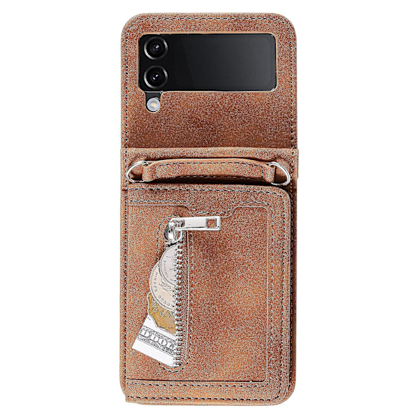 Til Samsung Galaxy Z Flip4 5g Etui Kortholder Pu Læder Støtteben Telefon Cover Med Håndrem-B6 Brun