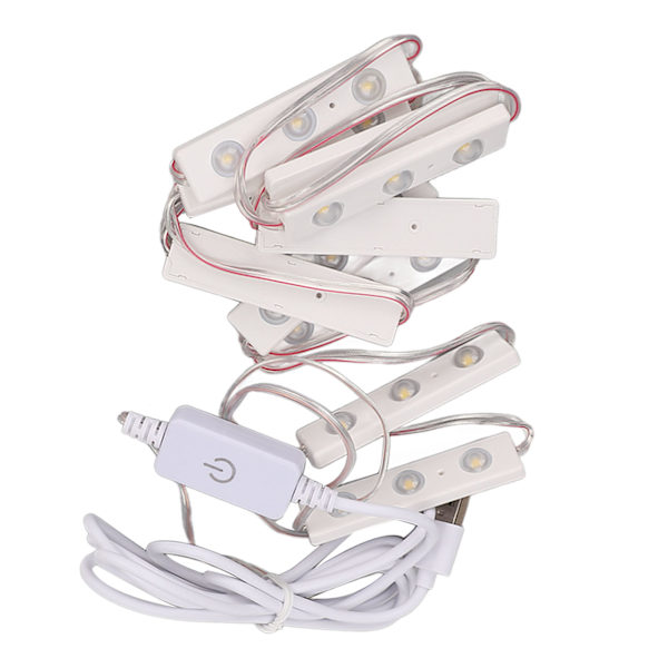 LED-speil lys berørbar hvitt lys USB dimbar forfengelighet sminke lys for bad 10 streng (30 stk lysbrikker)