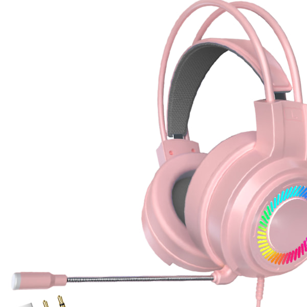 Gaming Wired Headset Multifunktion 7.1 Ljudkanal Färgglad 3.5mm PC Gaming Headset med Mikrofon för Gaming Rosa