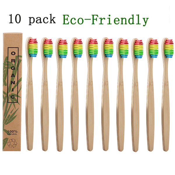 10 st bambu tandborstar individuellt inslagna rengöring mjuka bambu tandborstar för vardagen Färgglada