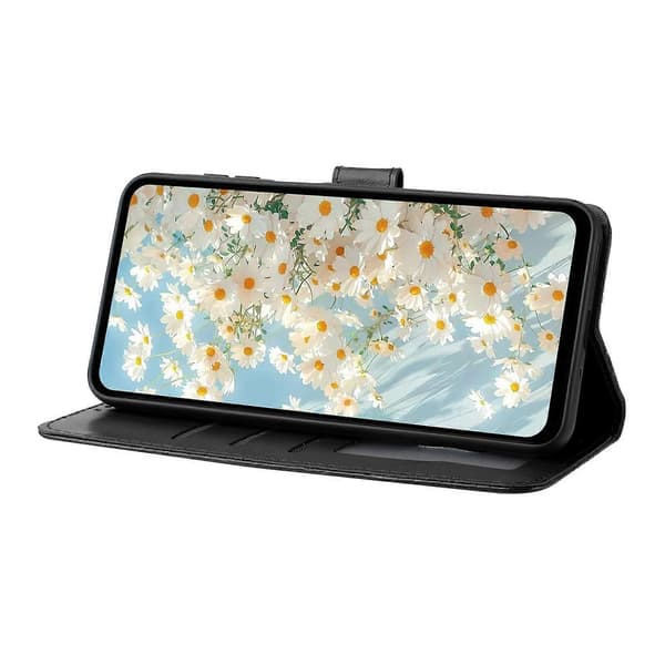 Leather Case with Embossed Daisy Pattern, Wallet Stand, Protective Phone Cover for Samsung Galaxy A56 5G Black