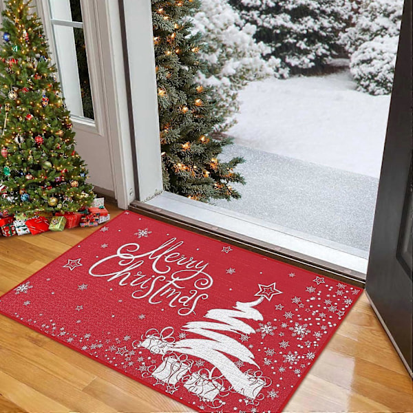 Jul Dörrmatta Julhelg Röd Julgran & Snöflinga Välkomstmatta för Heminredning 50x80cm (Julgran)