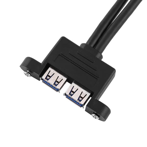 Kombineret dobbelt USB 3.0 han til hun forlængerkabel med skruemonteringshuller til panel