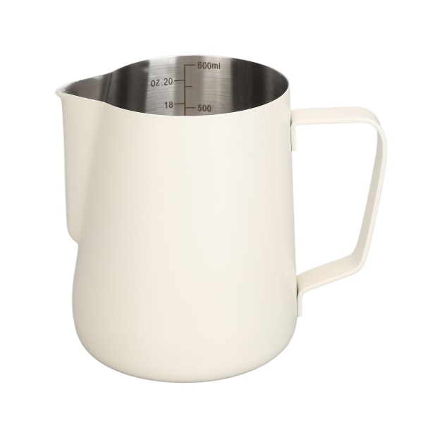 Trekkblomstkopp i rustfritt stål, kunstskumkopp med spiss tut, melkeskummer for kaffeframstilling til hjem og kafé, 600 ml, hvit