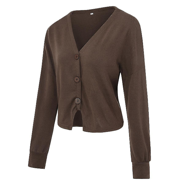 15 färger bomull dam V-ringad kofta - trendig lös enfärgad casual design XL brun