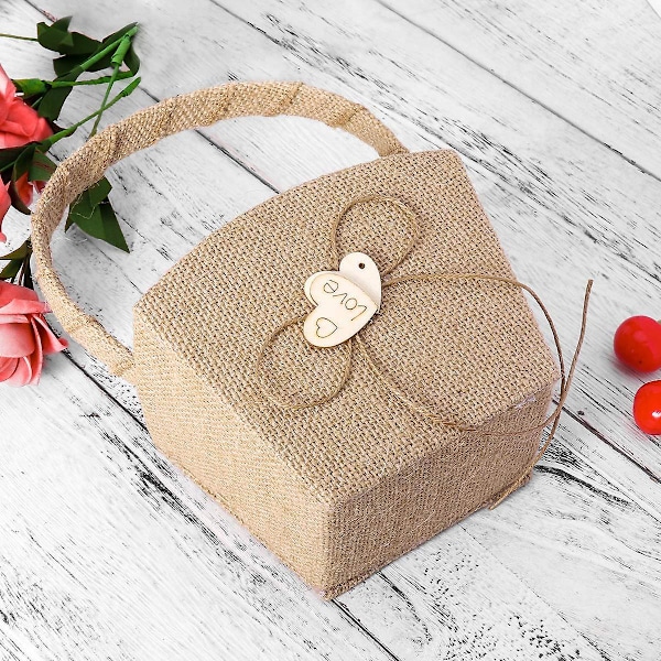 Rustik Blomsterflickebasket i Burlap med Rosett för Bröllopsdekoration - Mångsidig och Hållbar