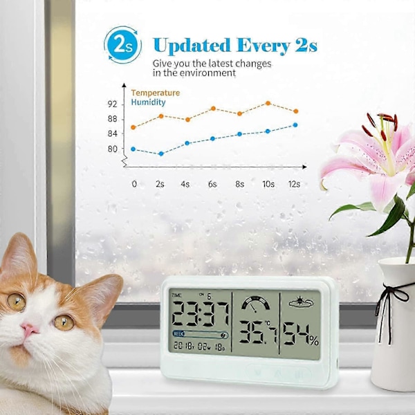Digital Hygrometer Elektronisk Temperatur- og Fugtighedsmåler med LCD Tid og Dato Display_SZXM