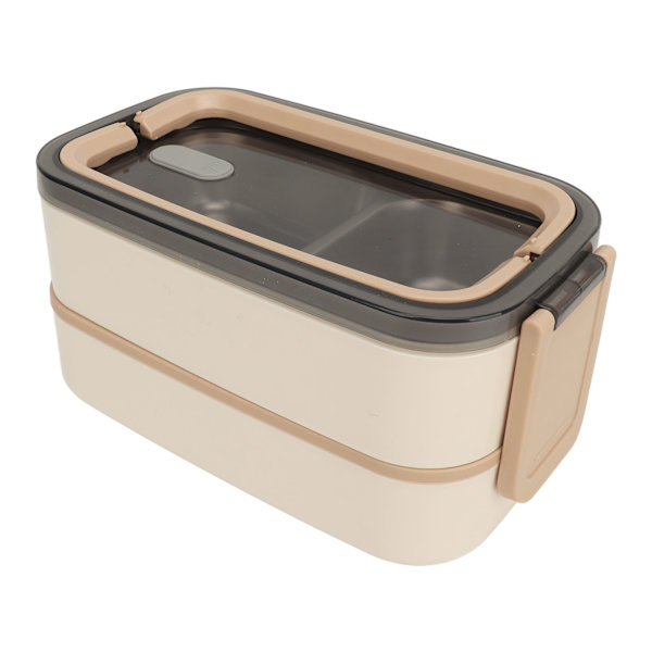Dobbeltlags lunsjboks stabelbar Bento-boks med redskaper Rustfritt stål Spiseboks 1400ml Khaki 304