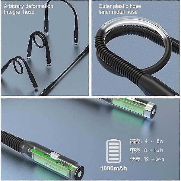 LED Nackläslampa, Hands Free Boklampor För Läsning På Natten Med 3 Färger 3 Ljusstyrkor Justerbara, USB Läslampa Vikbar A655 -CHSZ Svart