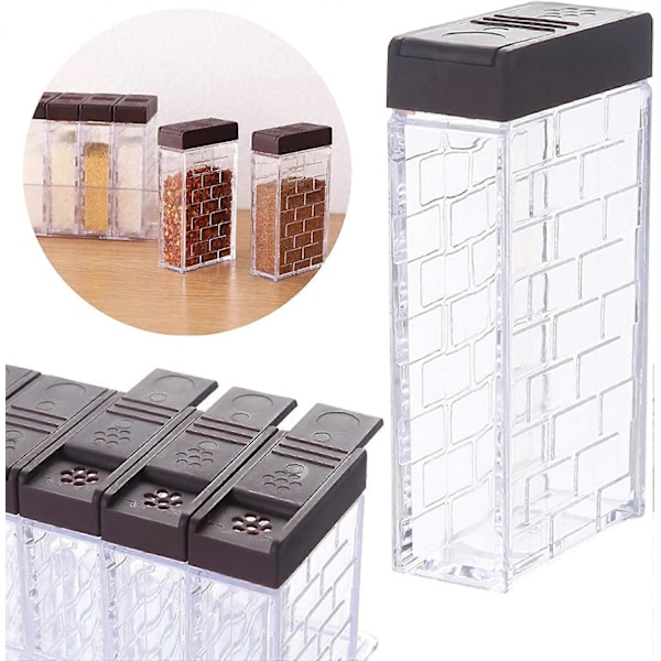 6 Kryddburkar, Transparent Kryddströare i Plast, Kryddlåda, Kryddflaska med Bricka, Set med 6 Kryddbehållare för Kök BBQ