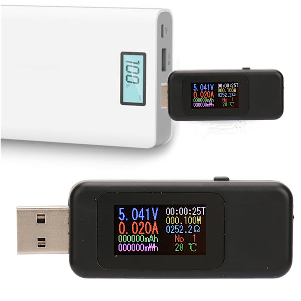 LCD Display USB Tester Oplader Detektor Digital Voltmeter Amperemeter Spændingsmåler DC4-30V (Sort)