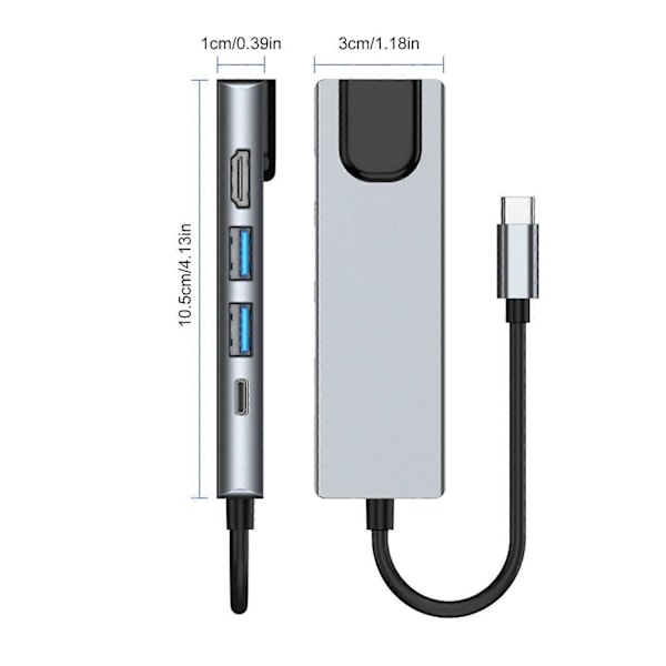 5-i-1 USB C Dockingstasjon, Type C til HDMI Adapter RJ45 Ethernet 4K HDMI 100W PD 2 USB 3.0 kompatibel med MacBook Pro / Air og Type C-enheter