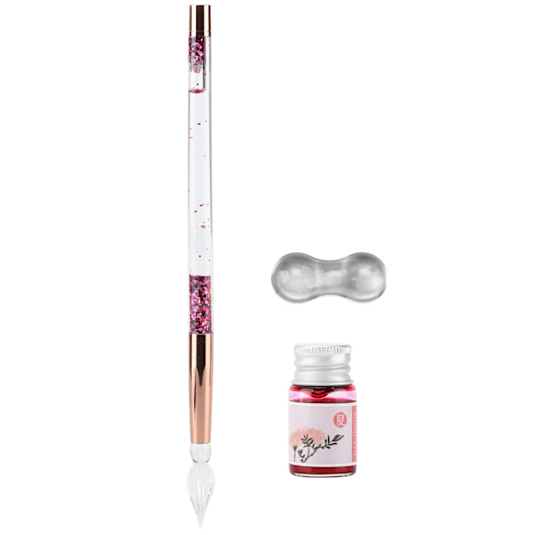 Glass Pen Holdbar, Vakker Bærbar Elegant Stil Blekk Skriving Dekorativ Kalligrafi Sett for Hjem Skole Glass Spiss Rosa