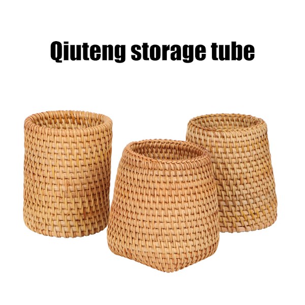 Håndvævet rattan penneholder kopper flet makeup børste opbevaring kurv Køkken køkkengrej Organizer Caddy Hjemmebord dekoration
