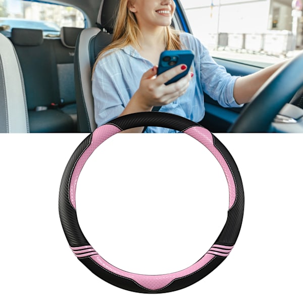 Automatisk rattöverdrag halkfritt kolfiberläder bilskyddsskydd svart rosa
