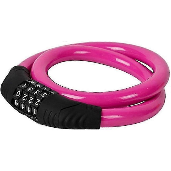 Säkerhets Cykellås 4-siffrigt Återställbart Kombinationskabellås för Cykel, 0,6 meter x 1,27 cm, Pink_SZXM