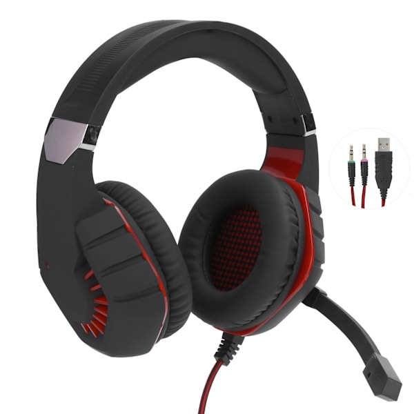 Kablet Gaming Headset LED Lysende Hodetelefon med Støyreduksjonsmikrofon 3.5mm+USB