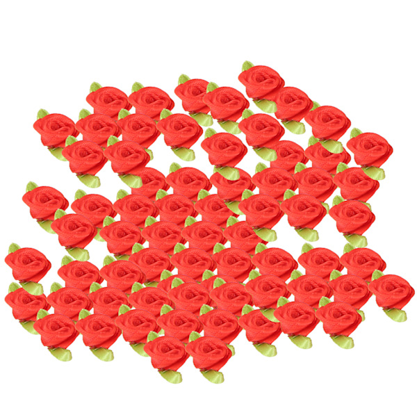 450 st mini sidenband rosor dekoration båge blomma med blad prydnad för DIY sömnad hantverk röd