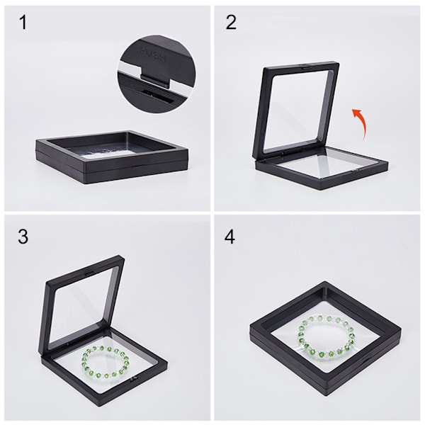 10 stk. 3D flydende ramme display case fritstående flydende smykkeopbevaringskasse til mønter mineraler ure 3,54x3,54in sort