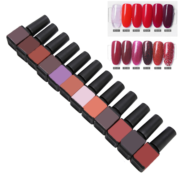 12 stk UV-gel neglelakk harpiks giftfri DIY Soak Off neglegel for husholdning neglkunst salong RD01-12