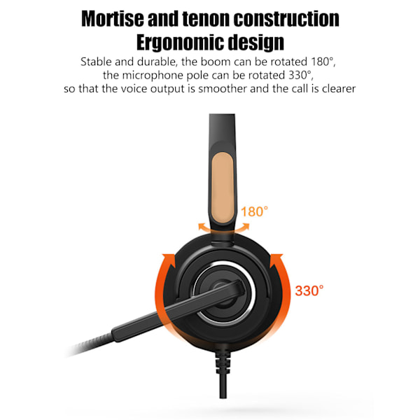Kundeservice Headset Hodemontert støyreduksjon Kablet Ergonomisk Call Center-hodetelefon for kontortelemarketing
